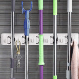 Wall Mount Mop Broom Holder, Hanging Broom Organizer w/ 5 Slots & 6 Hooks