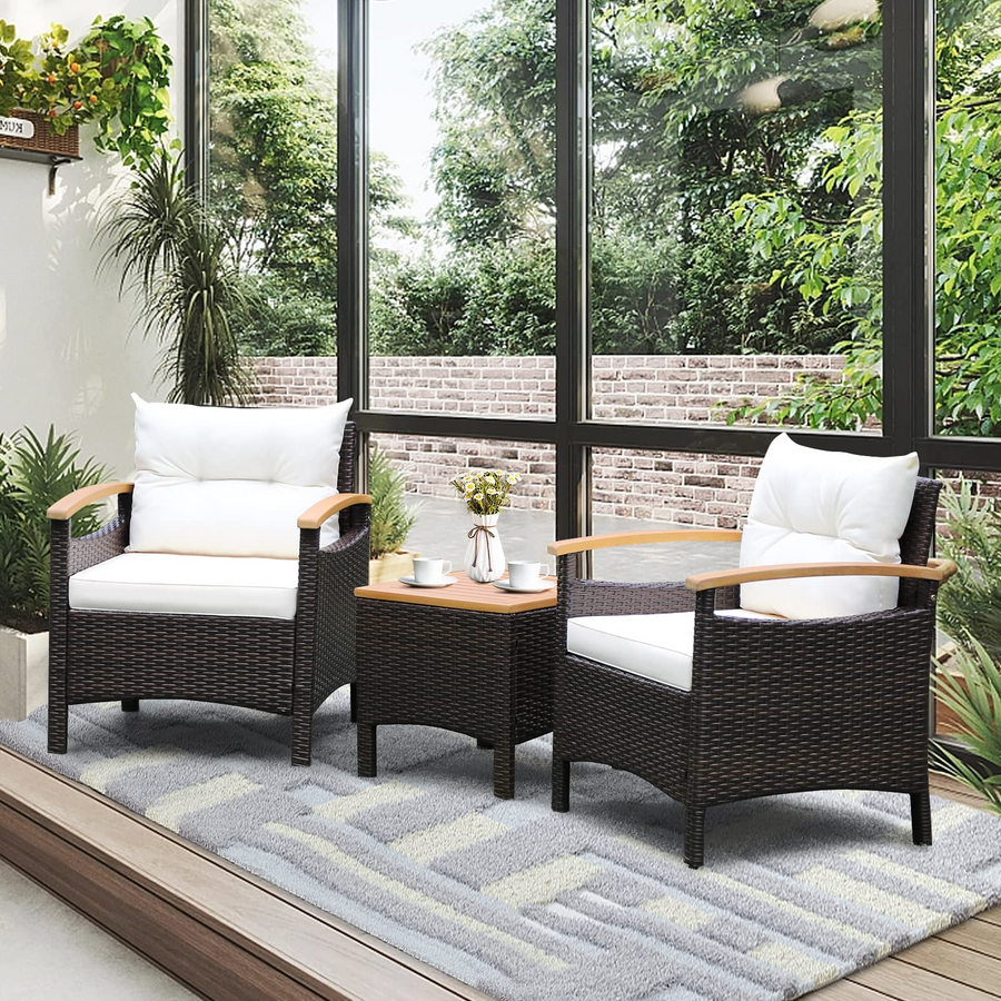 3 Pieces Patio Rattan Furniture Set with Removable Cushion Tangkula