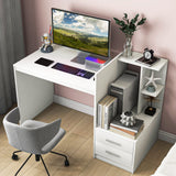 White Desk with 2 Storage Drawers & Bookshelf - Tangkula