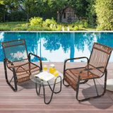 Tangkula 3 Piece Patio Rattan Furniture Set, Includes 2 Single Wicker Chairs and Glass Side Table