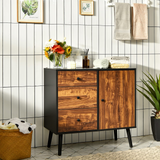 Tangkula Retro Storage Cabinet, Wood Floor Storage Cabinet with 3 Drawers and 1 Cabinet w/Adjustable Shelf, Accent Cabinet