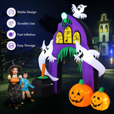 Tangkula 9 FT Tall Halloween Inflatable Castle Archway, Blow-up Walkway w/ Spider, Ghosts, Pumpkins, Cauldron