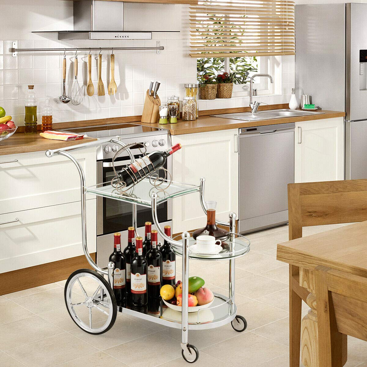 Metal Serving Cart with Tempered Glass - Tangkula