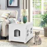 Tangkula Cat Litter Box Enclosure, Nightstand Cat House w/Double Doors & Windows