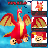 Tangkula 10 FT Halloween Inflatable Giant Fire Dragon, Blow-up Outdoor Halloween Decorations with Built-in LED Lights