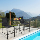 3 Pieces Outdoor Patio Bar Set, Outdoor Bistro Set with 2 Bar Stools and 1 Tempered Glass Bar Table