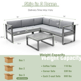 Tangkula 4 Pieces Aluminum Patio Furniture Set, Patiojoy All Weather Heavy Duty Cushioned Outdoor L Shaped Sofa Set