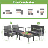 Outdoor Wicker Sofa Set W/Seat Cushions, Heavy-Duty Steel Frame, Garden