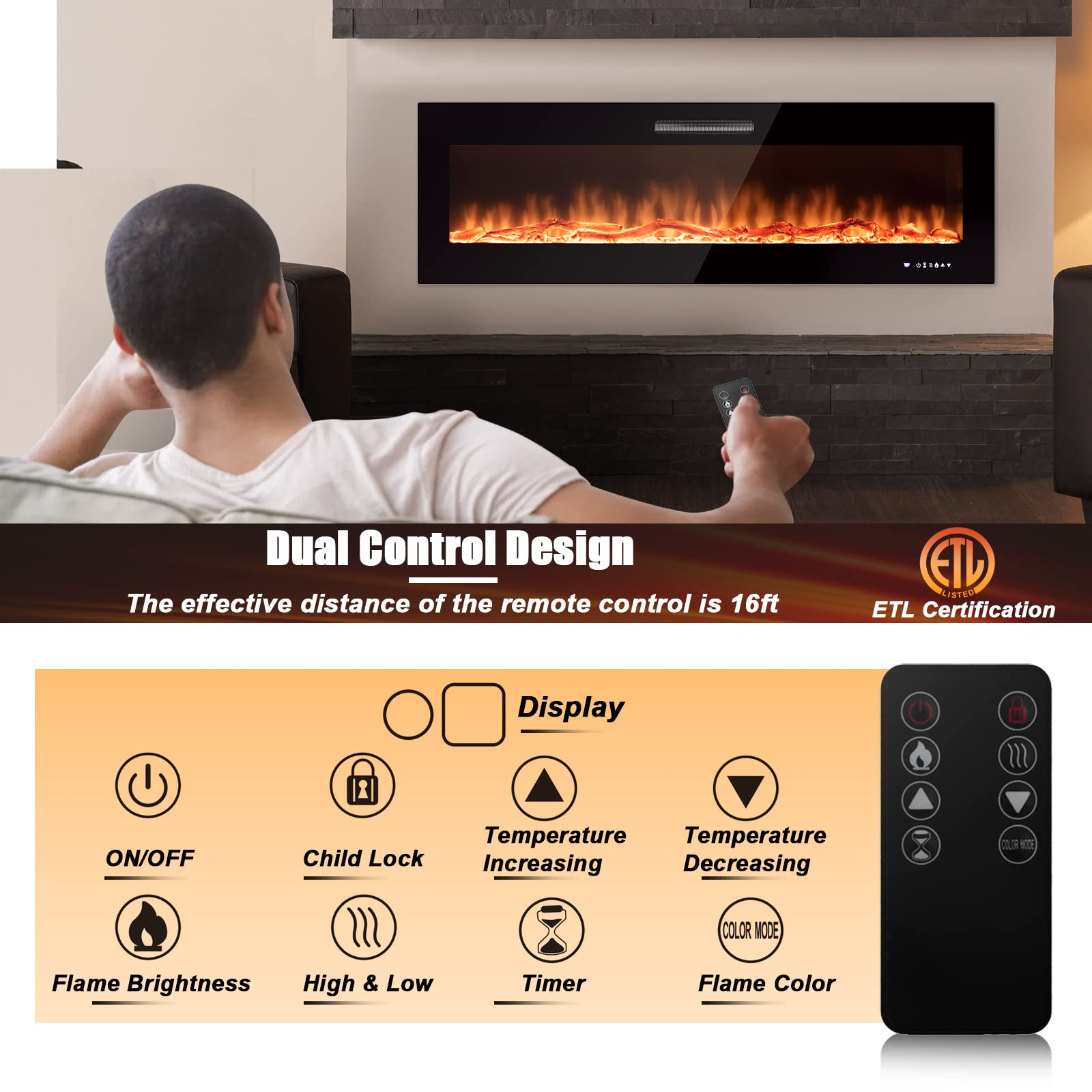 50 Inches Electric Fireplace Insert - Tangkula
