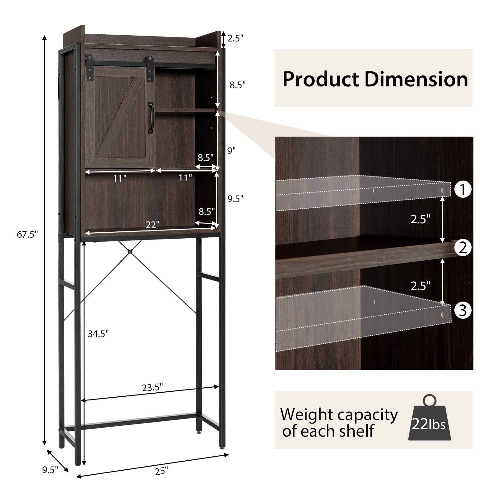 Over-The-Toilet Storage Cabinet - Tangkula