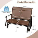 Tangkula Patio Glider Bench, 2-Person Outdoor Rocking Bench with High Back & Curved Armrests(Brown)