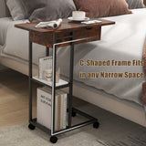Tangkula C-Shaped End Table for Small Space, Flip-Up Top Side Table with Charging Station