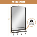 Tangkula Bathroom Mirror w/ Shelf & 4 Hooks, 33" x 19" Rectangle Vanity Mirror