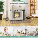 Tangkula 3-Panel Fireplace Screen, Folding Decorative Spark Guard with Exquisite Pattern for Baby & Pets