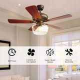 Tangkula Vintage Ceiling Fan with Light, 52-Inch Indoor Ceiling Fan with Glass shade, LED Ceiling Fan (Espresso)