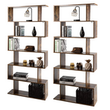 6 Shelf Bookcase, Modern S-Shaped Z-Shelf Style Bookshelf