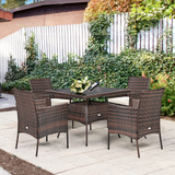 Tangkula 5 Pieces Wicker Patio Dining Set, Outdoor PE Rattan Chairs Table Set with 4 Seat Cushions