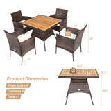 Tangkula 5 Pieces Wicker Patio Dining Set, Outdoor Acacia Wood Dining Furniture with 4 Armrest Chairs & 1 Dining Table