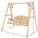 Tangkula Wooden Porch Swing, A-Frame Wood Log Swing Bench Chair
