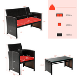 Tangkula 4 Pieces Rattan Furniture Set, Outdoor Conversation Set w/Chair & Loveseat & Tempered Glass Coffee Table