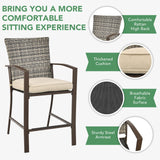 3 Piece Patio Bar Set, Outdoor Bar Stool Bistro Set w/ 27.5" Square Table, 2 Wicker Cushioned Chairs