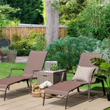 Tangkula 2 Piece Patio Adjustable Folding Stackable Chaise Lounge W/ 5-Position Backrest (Brown)