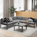 Tangkula 3 Piece Aluminum Patio Furniture Set, Patiojoy Outdoor Sectional Sofa Set with 6-Level Reclining Backrest