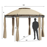 Tangkula 11.5x11.5 ft Round Patio Gazebo, 2-Tier Dome Gazebo with Removable Side Curtains