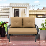 Tangkula 2-Person Outdoor Glider Bench, Swing Seat Bench with Seat & Back Cushions, Sturdy Rustproof Steel Frame