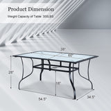 60" x 38" Patio Dining Table, All Weather Rectangular Dining Table w/ 1.6" Umbrella Hole & Steel Frame