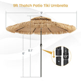 Tangkula 9 ft Thatched Patio Umbrella, 2 Tier Hawaiian Style Grass Beach Umbrella with 32 Led Lights