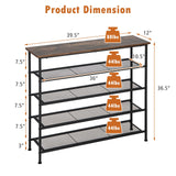 Tangkula 5-Tier Metal Shoe Rack, Freestanding Shoe Storage Organizer,  Rustic Brown
