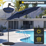 Tangkula 10 ft Cantilever Umbrella w/32 Solar-Powered LED Lights, Functional Tilting System & Hand-Crank Mechanism