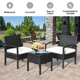 Tangkula 3 Piece Patio Furniture Set with 2 Cushioned Chairs & End Table, Black