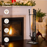 Tangkula 5-Piece Fireplace Tool Set, Heavy Duty Fire Wood Tool Set with Tong, Brush, Shovel, Poker, Stand