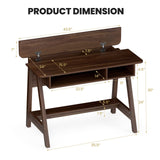 Tangkula Mid Century Writing Desk with Storage Cubes & Hidden Compartment