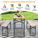 Tangkula 3 Piece Picnic Table Bench Set, Wood Picnic Table with 2 Benches with Heavy-Duty Metal Frame