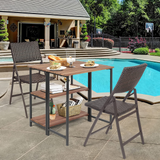 3 Pieces Folding Bistro Set, Patio Conversation Set with 1 Acacia Wood Table and 2 Weather-Resistant Rattan Chairs