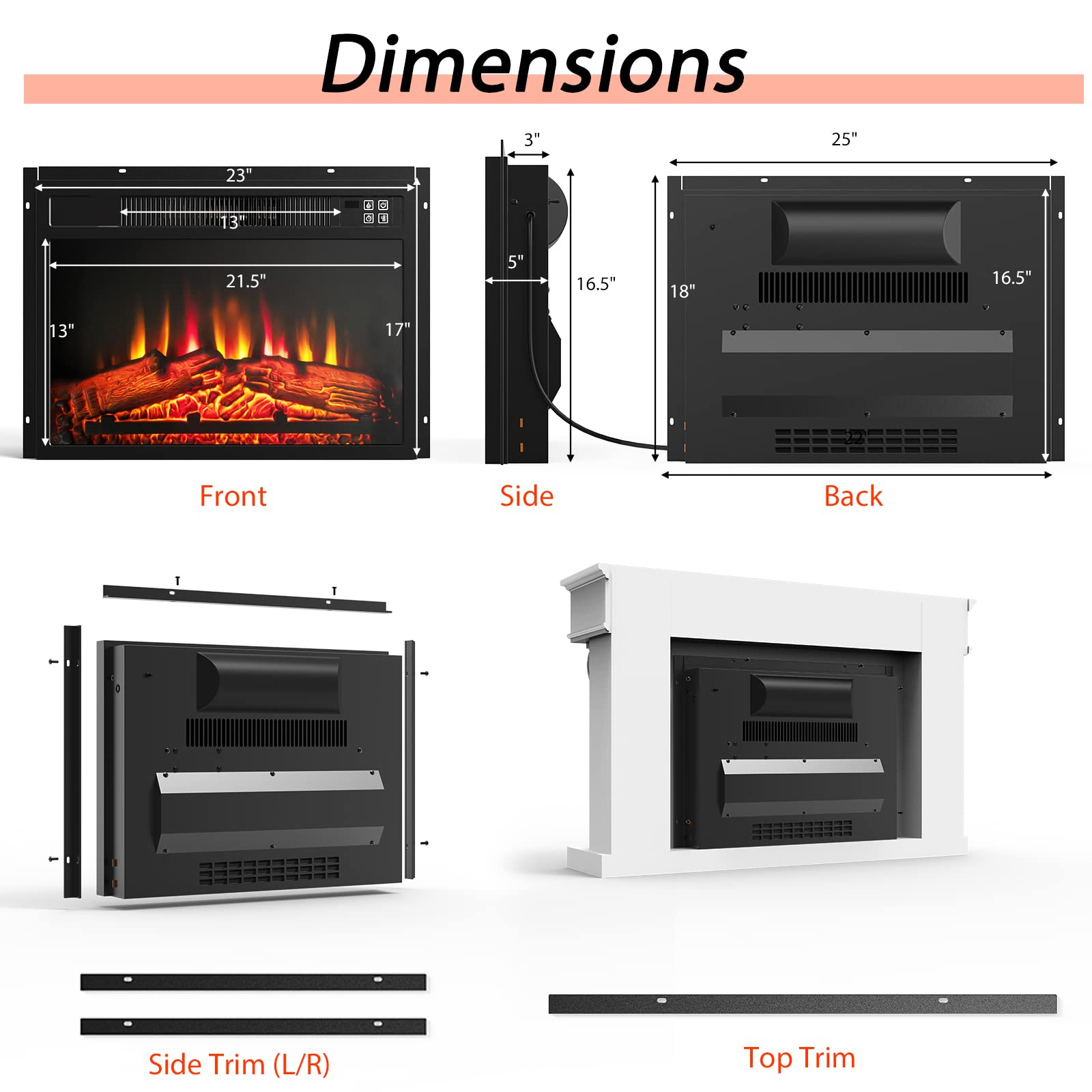 23 inch Electric Fireplace Insert - Tangkula