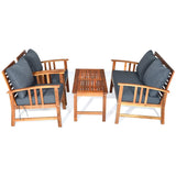 Tangkula 4 PCS Acacia Wood Patio Furniture Set, Outdoor Seating Chat Set with Gray Cushions & Back Pillow