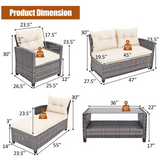 Tangkula 4 Pieces Rattan Conversation Set, Patiojoy Outdoor Furniture Set with Cushions, Lounge Sofa Set with Coffee Table