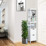 Tangkula Tall Bathroom Storage Cabinet, Multifunctional Bathroom Floor Cabinet with 3 Tier Shelves and 2 Drawers