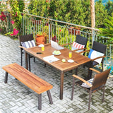 Outdoor Acacia Wood Bench, Patio Dining Bench Picnic Bench with Steel Legs (1, Teak)
