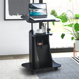Mobile Laptop Podium, Height Adjustable Sit to Stand Desk with Tilting Desktop & Storage Cabinet