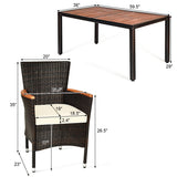 Tangkula 7 PCS Outdoor Patio Dining Set, Garden Dining Set w/Acacia Wood Table Top