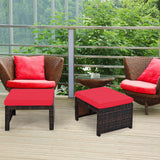 2 Pieces Patio Rattan Ottomans, All Weather Outdoor Footstool Footrest Seat