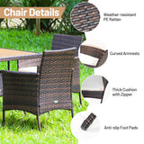 Tangkula 6-Piece Outdoor Dining Set, PE Wicker Patio Dining Table and Chairs Set with Cushions