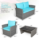 Tangkula 4 Pieces Patio Furniture Set, Outdoor Conversation Set with Cushions and Coffee Table