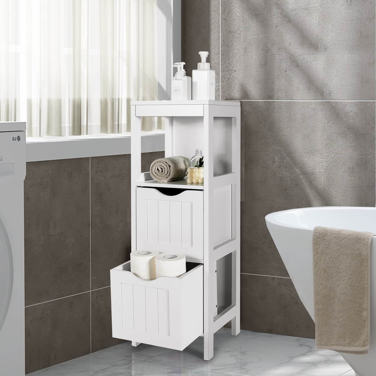 Side Floor Cabinet with 2 Switchable Drawers - Tangkula