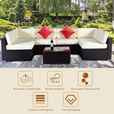 Tangkula 7 pcs Wicker Furniture Set Rattan Wicker Sofas Garden Lawn Patio Sectional Furniture Set